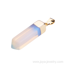 Popular Opal Gemstone Gilding 4 Faceted Cone Hexagonal Pendant Necklace